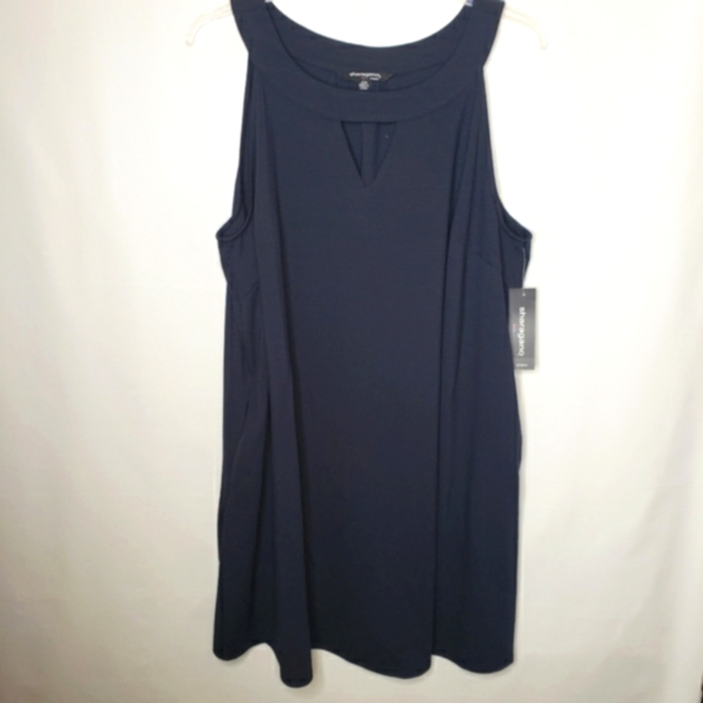Sharagano Dress Sleeveless Navy Stretch Keyhole w/ Pockets A-Line Plus 22W NWT